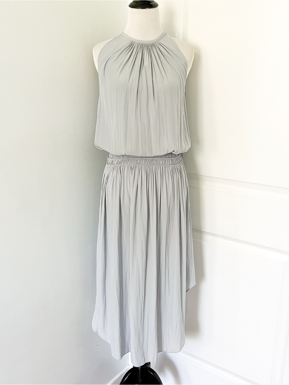 Ramy Brook Light Blueish Gray Halter Blouson Midi Dress - XS